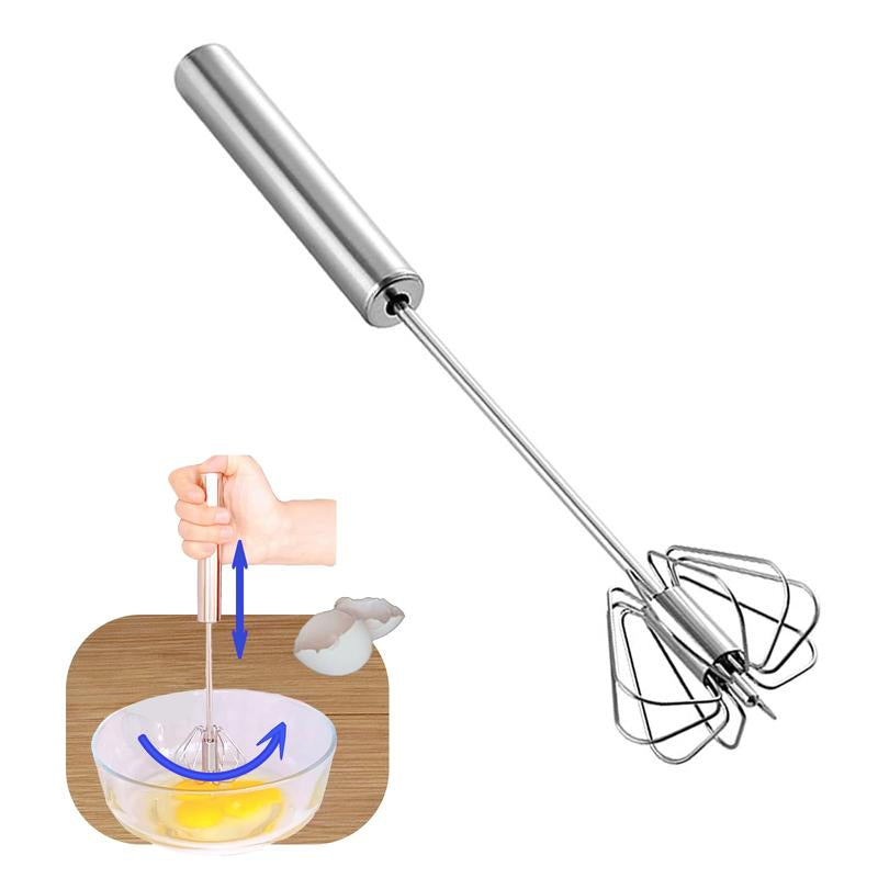 Stainless Steel Semi Automatic Whisk Egg Beater Whizzy Whisk, Hand Push Blender Kitchen Mixer Wisking Tool for Blending Cooking Gadgets(12In)
